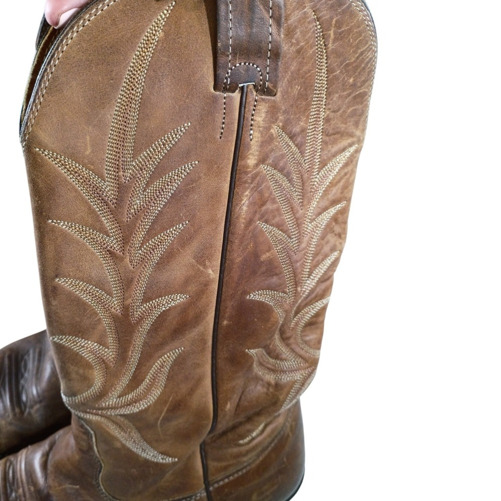 Nocona Mens Brown Leather Cowboy Boots 9.5 Distressed Western Pointed Mid Calf - Picture 7 of 11